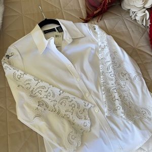 Dana Buchman Original white Blouse w/Cutwork lace - Sz 6 NWT $275